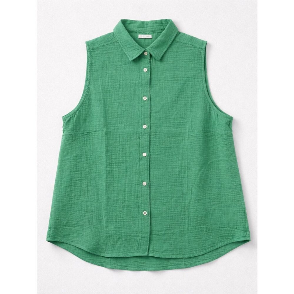 J Crew Factory Sleeveless Gauze Button up top in Green size XXL NWT CA076